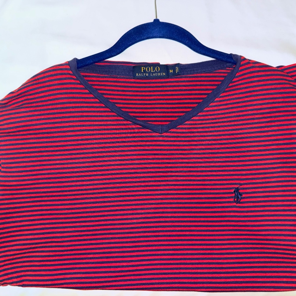 Men's Polo Ralph Lauren Plum and Blue V-Neck Tee